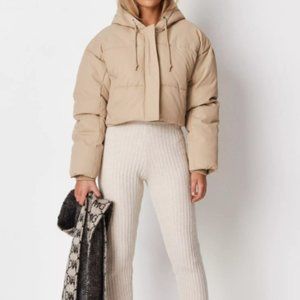 petite stone hooded step hem cropped puffer coat